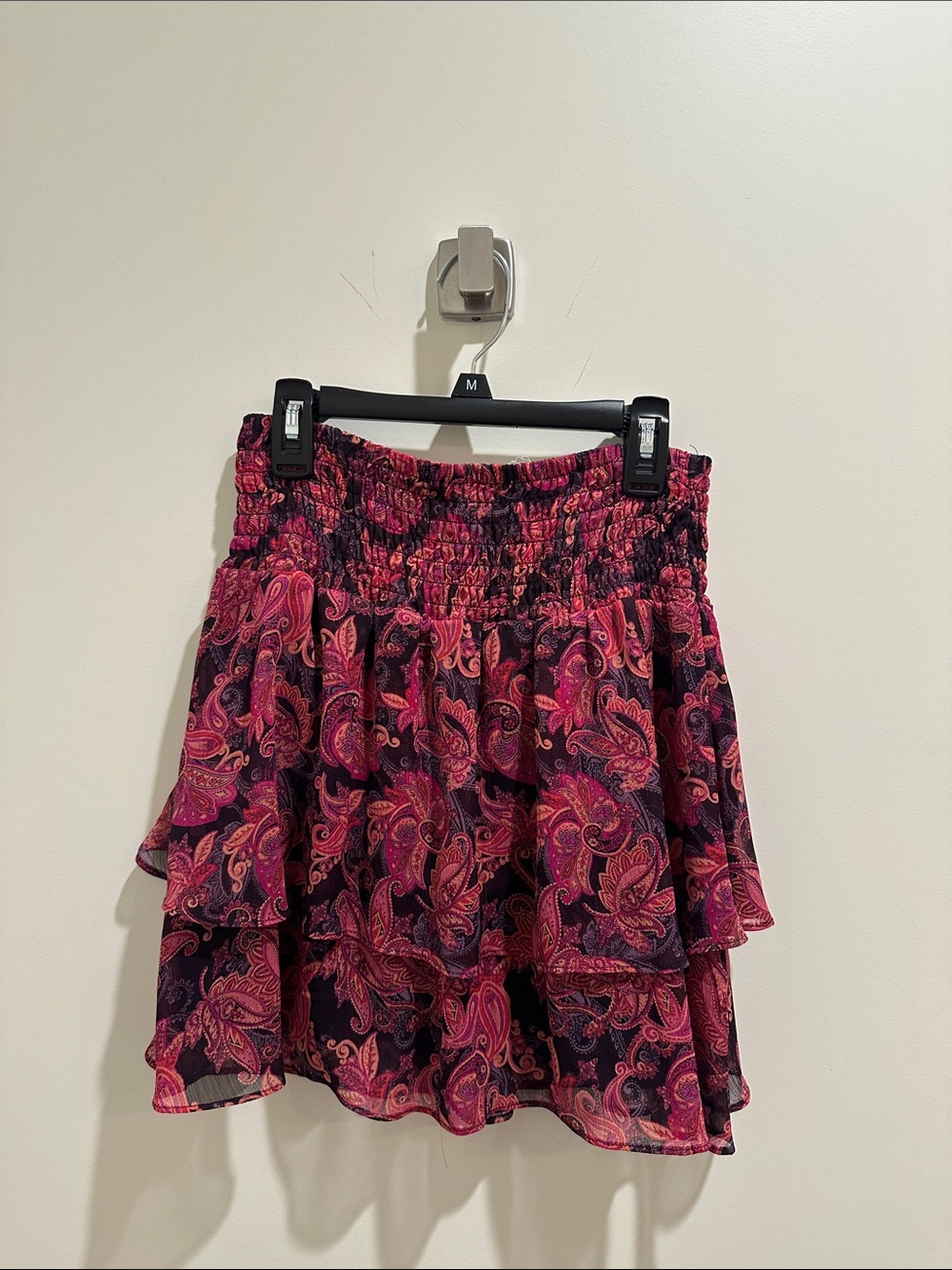 Garage Pink Paisley Tiered Mini Skirt
